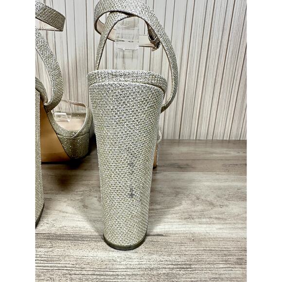 Nina Sand Glitter Shine Block-heel With Platform Stiletto Sandal Size 10M - Picture 15 of 15